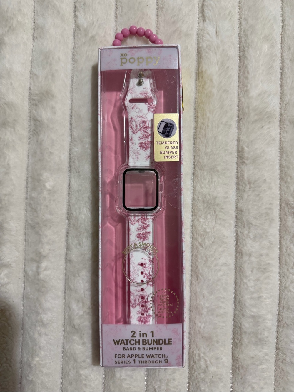 Poppy Barley Pink Floral Apple Watch Band with Tempered Glass Bumper